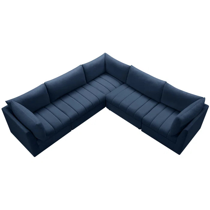 L-Shape Sectional Sofa: 5 - Piece Jacob Velvet Modular Sectional(Navy Velvet)