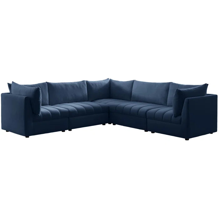 L-Shape Sectional Sofa: 5 - Piece Jacob Velvet Modular Sectional(Navy Velvet)