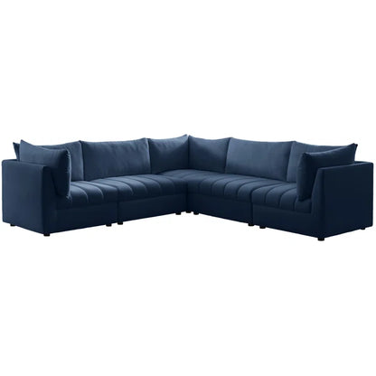 L-Shape Sectional Sofa: 5 - Piece Jacob Velvet Modular Sectional(Navy Velvet)