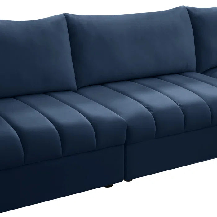 L-Shape Sectional Sofa: 5 - Piece Jacob Velvet Modular Sectional(Navy Velvet)