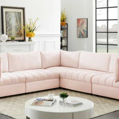 L-Shape Sectional Sofa: 5 - Piece Jacob Velvet Modular Sectional(Pink Velvet)