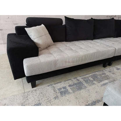 U-Shape Sectional Sofa: 5 - Piece Upholstery Fabric Sectional Sofa(Black/Gray Microfiber/Microsuede)