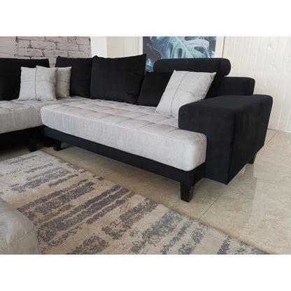U-Shape Sectional Sofa: 5 - Piece Upholstery Fabric Sectional Sofa(Black/Gray Microfiber/Microsuede)