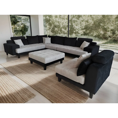 U-Shape Sectional Sofa: 5 - Piece Upholstery Fabric Sectional Sofa(Black/Gray Microfiber/Microsuede)