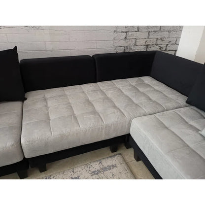 U-Shape Sectional Sofa: 5 - Piece Upholstery Fabric Sectional Sofa(Black/Gray Microfiber/Microsuede)