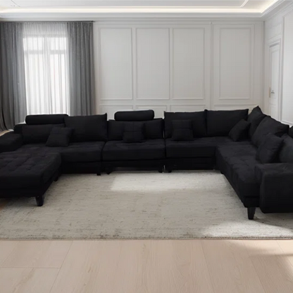 U-Shape Sectional Sofa: 5 - Piece Upholstered Fabric Sectional Sofa(Black Microfiber/Microsuede)