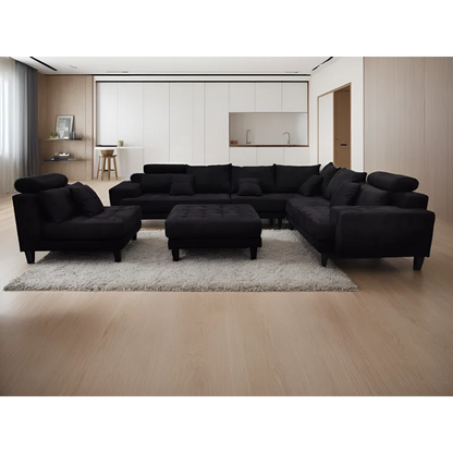 U-Shape Sectional Sofa: 5 - Piece Upholstered Fabric Sectional Sofa(Black Microfiber/Microsuede)