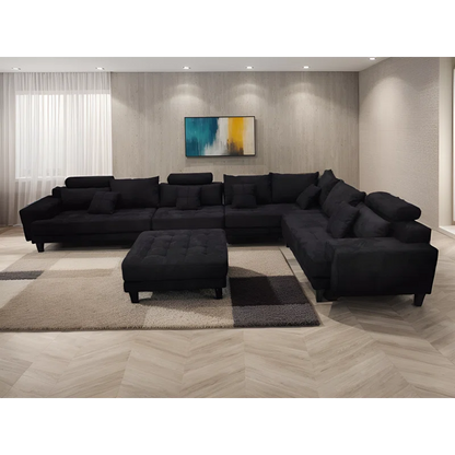 U-Shape Sectional Sofa: 5 - Piece Upholstered Fabric Sectional Sofa(Black Microfiber/Microsuede)