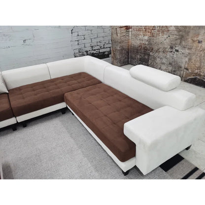 U-Shape Sectional Sofa: 5 - Piece Upholstered Fabric Sectional Sofa(Cream/Brown Microfiber/Microsuede)