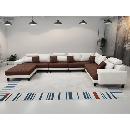 U-Shape Sectional Sofa: 5 - Piece Upholstered Fabric Sectional Sofa(Cream/Brown Microfiber/Microsuede)