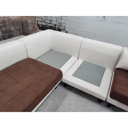 U-Shape Sectional Sofa: 5 - Piece Upholstered Fabric Sectional Sofa(Cream/Brown Microfiber/Microsuede)