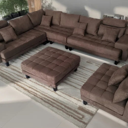 U-Shape Sectional Sofa: 5 - Piece Upholstered Fabric Sectional Sofa(Dark Brown Microfiber/Microsuede)