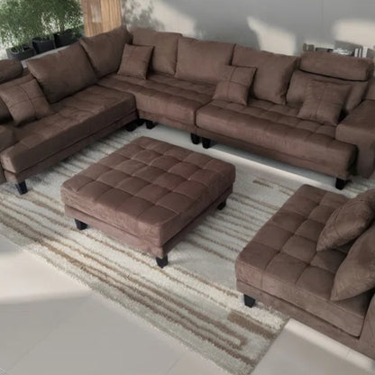 U-Shape Sectional Sofa: 5 - Piece Upholstered Fabric Sectional Sofa(Dark Brown Microfiber/Microsuede)