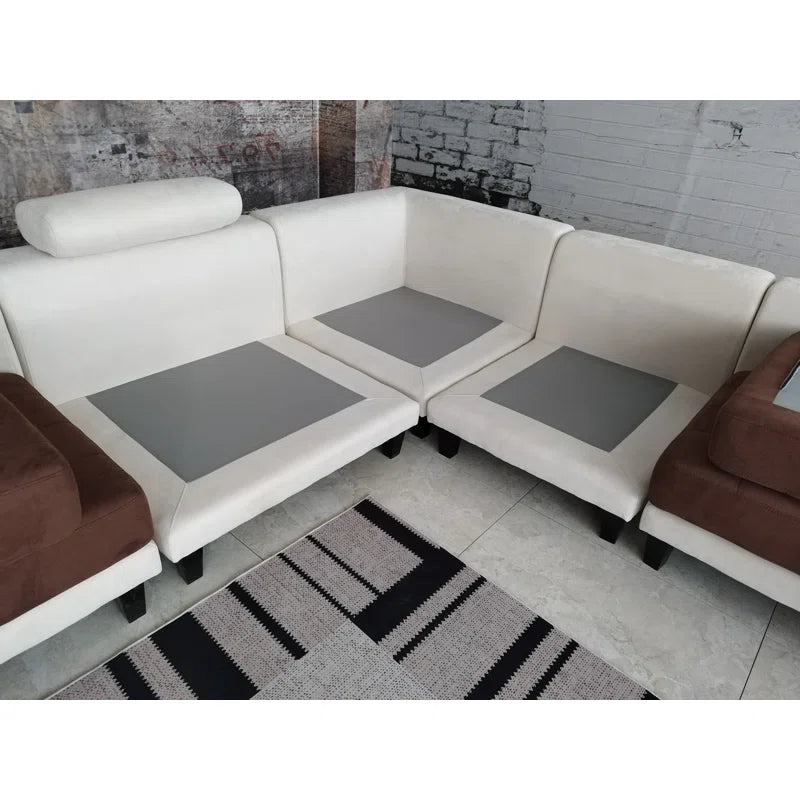 U-Shape Sectional Sofa: 5 - Piece Upholstered Fabric Sectional Sofa(Dark Brown Microfiber/Microsuede)