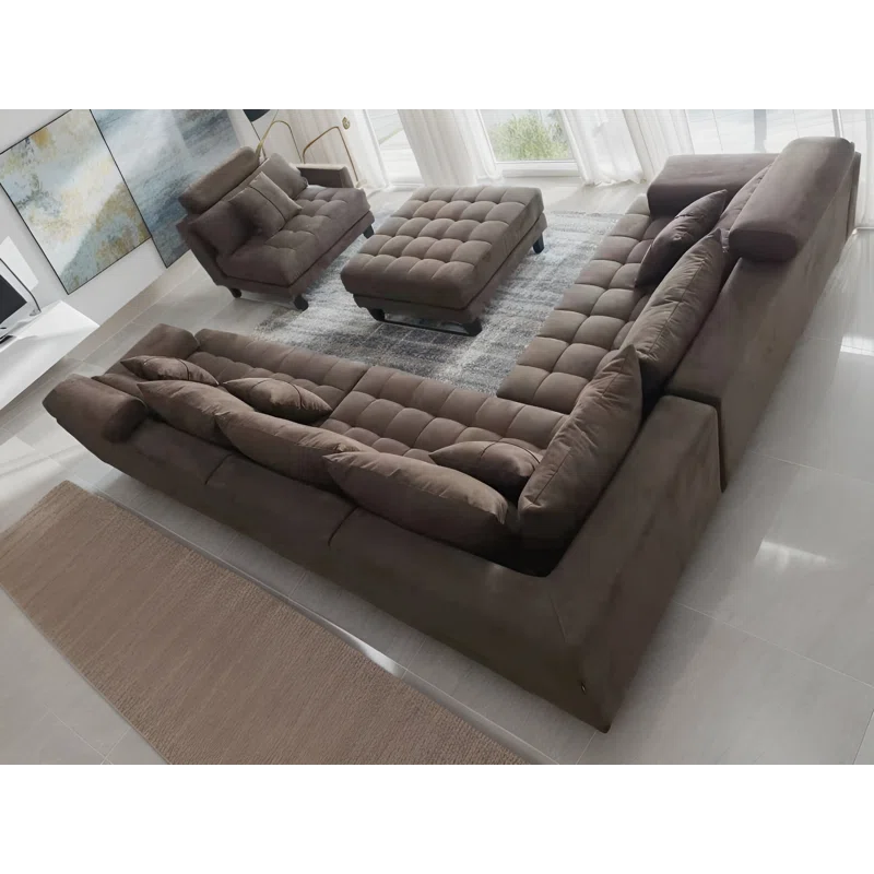 U-Shape Sectional Sofa: 5 - Piece Upholstered Fabric Sectional Sofa(Dark Brown Microfiber/Microsuede)