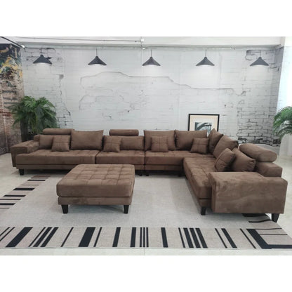 U-Shape Sectional Sofa: 5 - Piece Upholstered Fabric Sectional Sofa(Dark Brown Microfiber/Microsuede)