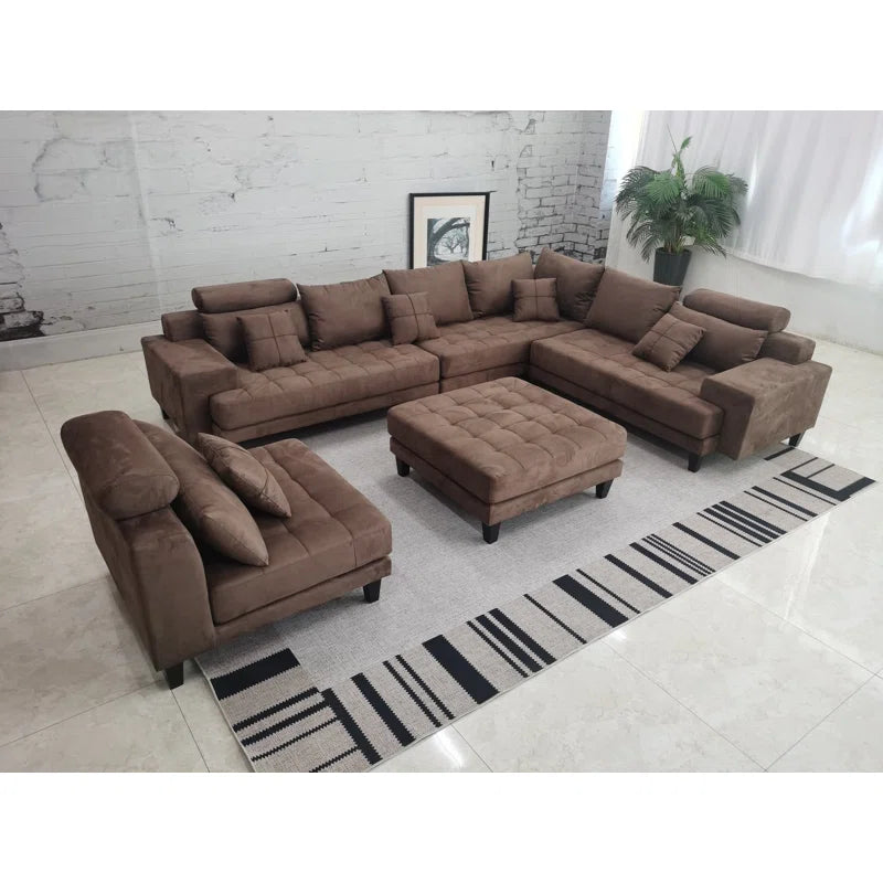U-Shape Sectional Sofa: 5 - Piece Upholstered Fabric Sectional Sofa(Dark Brown Microfiber/Microsuede)