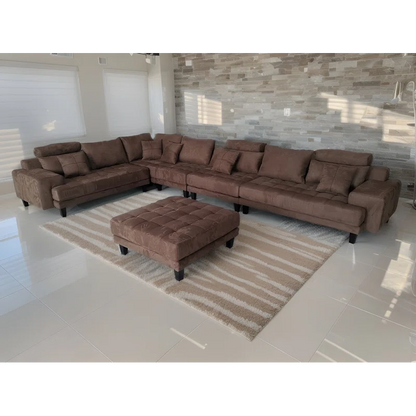 U-Shape Sectional Sofa: 5 - Piece Upholstered Fabric Sectional Sofa(Dark Brown Microfiber/Microsuede)