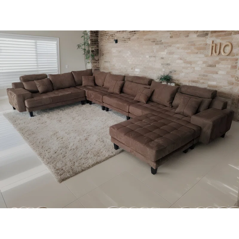 U-Shape Sectional Sofa: 5 - Piece Upholstered Fabric Sectional Sofa(Dark Brown Microfiber/Microsuede)