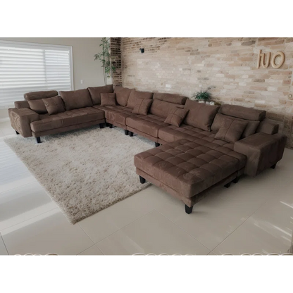 U-Shape Sectional Sofa: 5 - Piece Upholstered Fabric Sectional Sofa(Dark Brown Microfiber/Microsuede)