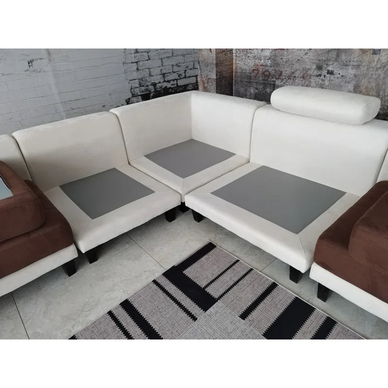 U-Shape Sectional Sofa: 5 - Piece Upholstered Fabric Sectional Sofa(Dark Brown Microfiber/Microsuede)