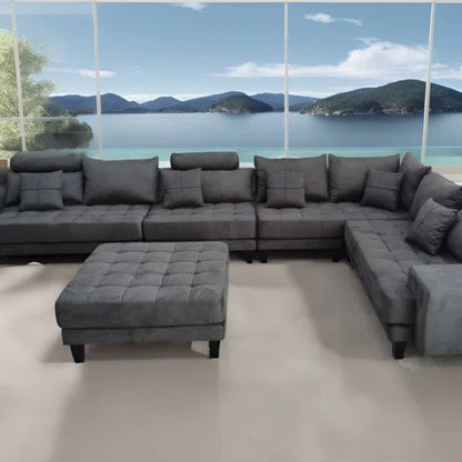 U-Shape Sectional Sofa: 5 - Piece Upholstered Fabric Sectional Sofa(Dark Gray Microfiber/Microsuede)