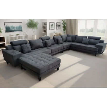 U-Shape Sectional Sofa: 5 - Piece Upholstered Fabric Sectional Sofa(Dark Gray Microfiber/Microsuede)
