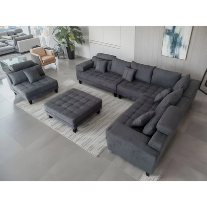 U-Shape Sectional Sofa: 5 - Piece Upholstered Fabric Sectional Sofa(Dark Gray Microfiber/Microsuede)