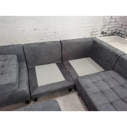 U-Shape Sectional Sofa: 5 - Piece Upholstered Fabric Sectional Sofa(Dark Gray Microfiber/Microsuede)