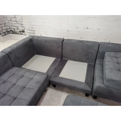 U-Shape Sectional Sofa: 5 - Piece Upholstered Fabric Sectional Sofa(Dark Gray Microfiber/Microsuede)