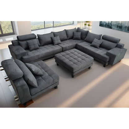U-Shape Sectional Sofa: 5 - Piece Upholstered Fabric Sectional Sofa(Dark Gray Microfiber/Microsuede)