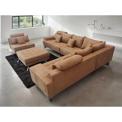 U-Shape Sectional Sofa: 5 - Piece Upholstered Fabric Sectional Sofa(Dark Tan Microfiber/Microsuede)