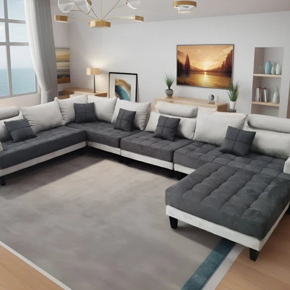 U-Shape Sectional Sofa: 5 - Piece Upholstered Fabric Sectional Sofa(Light Gray/Dark Gray Microfiber/Microsuede)