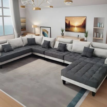 U-Shape Sectional Sofa: 5 - Piece Upholstered Fabric Sectional Sofa(Light Gray/Dark Gray Microfiber/Microsuede)