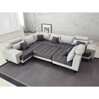 U-Shape Sectional Sofa: 5 - Piece Upholstered Fabric Sectional Sofa(Light Gray/Dark Gray Microfiber/Microsuede)