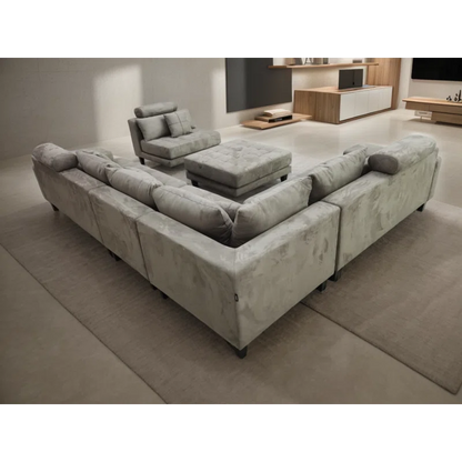 U-Shape Sectional Sofa: 5 - Piece Upholstered Fabric Sectional Sofa(Tan Microfiber/Microsuede)