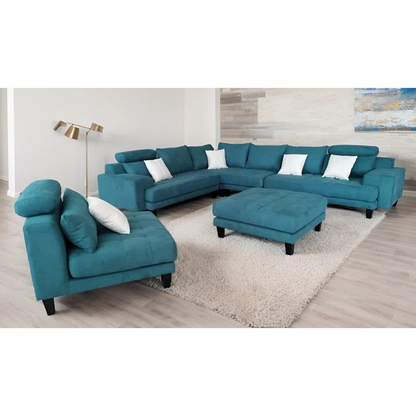 U-Shape Sectional Sofa: 5 - Piece Upholstered Fabric Sectional Sofa(Teal Microfiber/Microsuede)