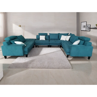 U-Shape Sectional Sofa: 5 - Piece Upholstered Fabric Sectional Sofa(Teal Microfiber/Microsuede)