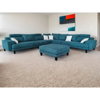 U-Shape Sectional Sofa: 5 - Piece Upholstered Fabric Sectional Sofa(Teal Microfiber/Microsuede)