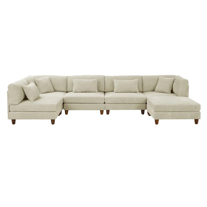 U-Shape Sectional Sofa: 6 - Piece Corduroy Sectional Sofa(Cream Corduroy)