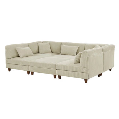 U-Shape Sectional Sofa: 6 - Piece Corduroy Sectional Sofa(Cream Corduroy)