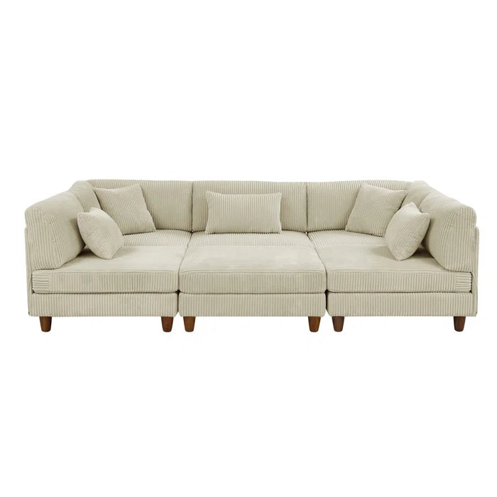 U-Shape Sectional Sofa: 6 - Piece Corduroy Sectional Sofa(Cream Corduroy)