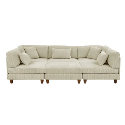 U-Shape Sectional Sofa: 6 - Piece Corduroy Sectional Sofa(Cream Corduroy)