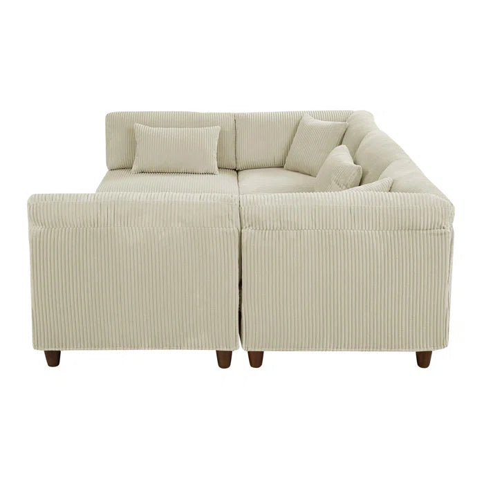 U-Shape Sectional Sofa: 6 - Piece Corduroy Sectional Sofa(Cream Corduroy)