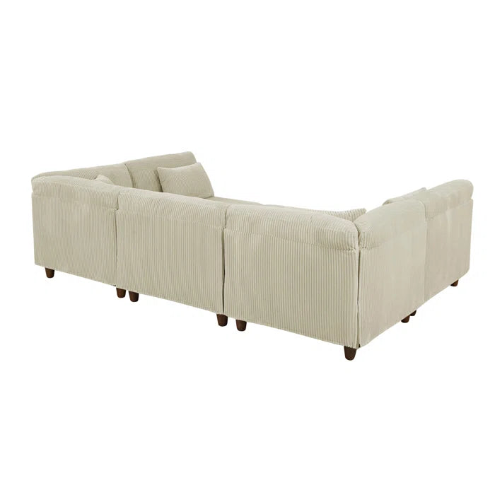 U-Shape Sectional Sofa: 6 - Piece Corduroy Sectional Sofa(Cream Corduroy)