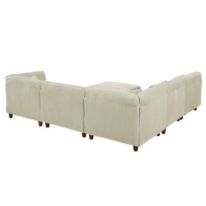 U-Shape Sectional Sofa: 6 - Piece Corduroy Sectional Sofa(Cream Corduroy)