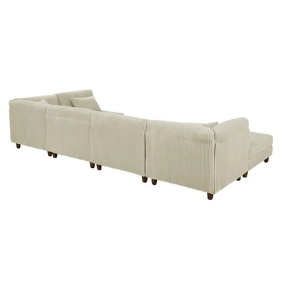 U-Shape Sectional Sofa: 6 - Piece Corduroy Sectional Sofa(Cream Corduroy)