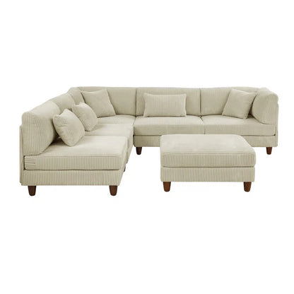 U-Shape Sectional Sofa: 6 - Piece Corduroy Sectional Sofa(Cream Corduroy)