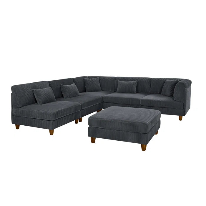 U-Shape Sectional Sofa: 6 - Piece Corduroy Sectional Sofa(Dark Gray Corduroy)