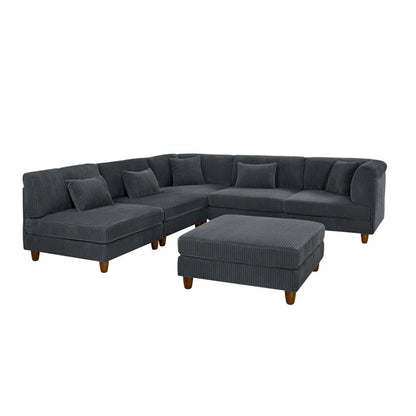 U-Shape Sectional Sofa: 6 - Piece Corduroy Sectional Sofa(Dark Gray Corduroy)